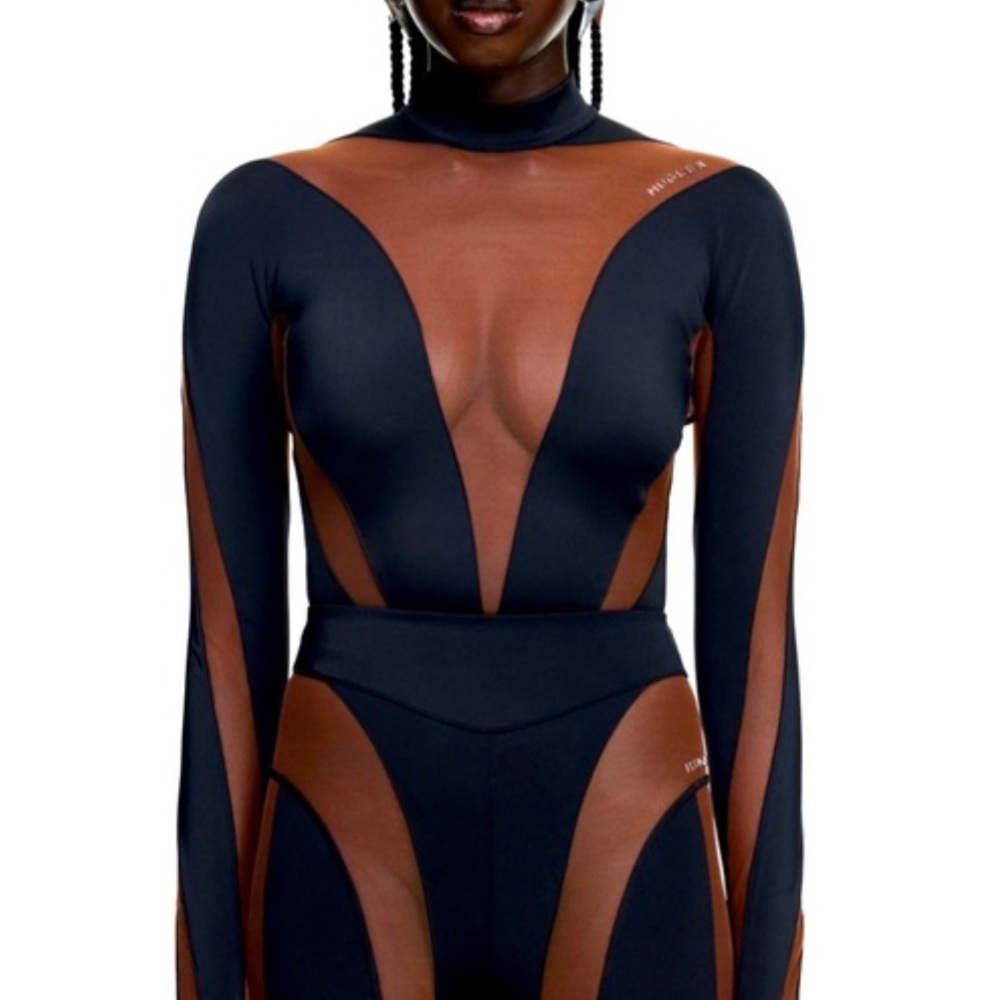 Mugler x h&m mesh paneled bodysuit BLACK BROWN NUDE LIMITED RARE